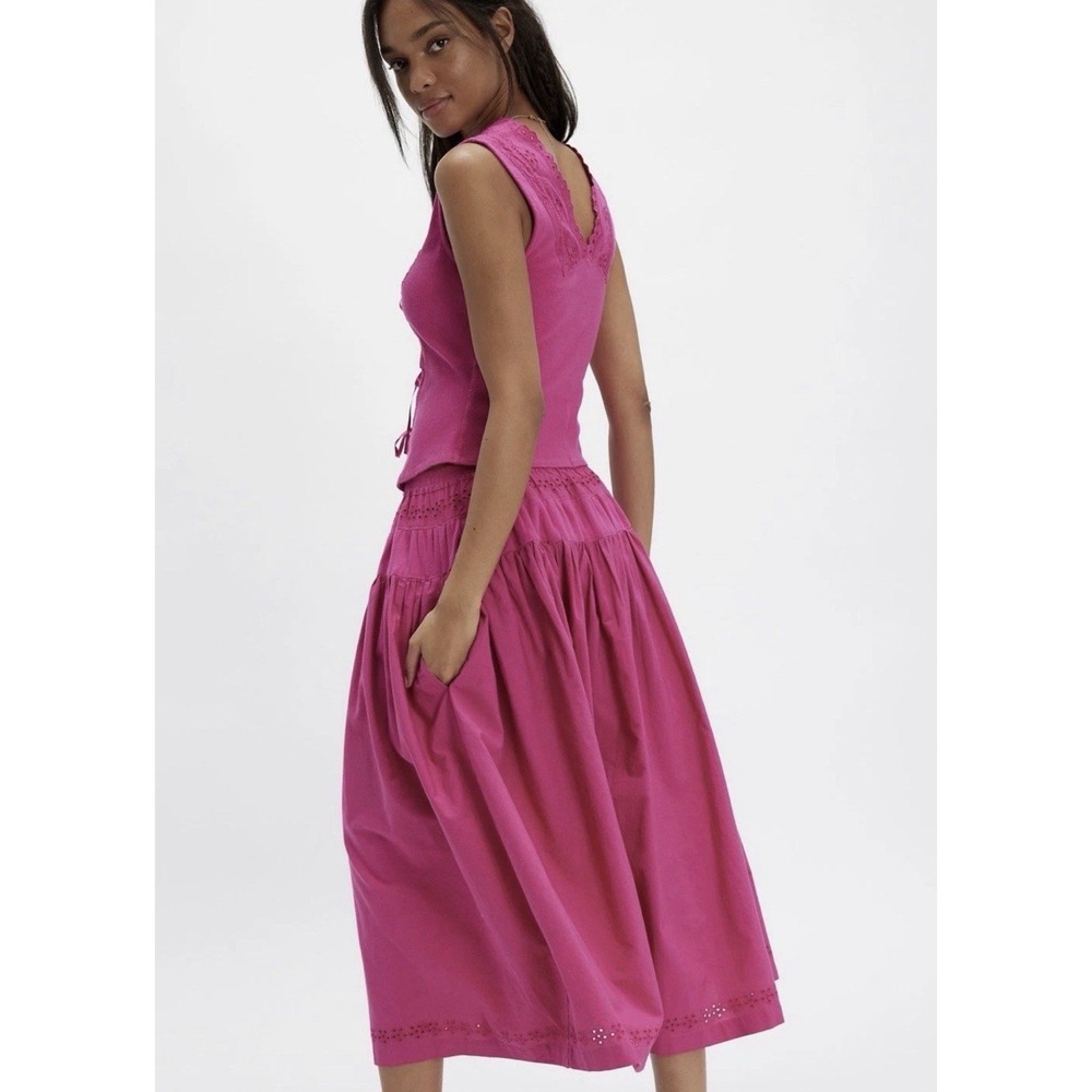 SALE NWT Free People Gesibelle Skirt Set Hot Pink Boho Festival Cottage Core - Picture 2 of 4